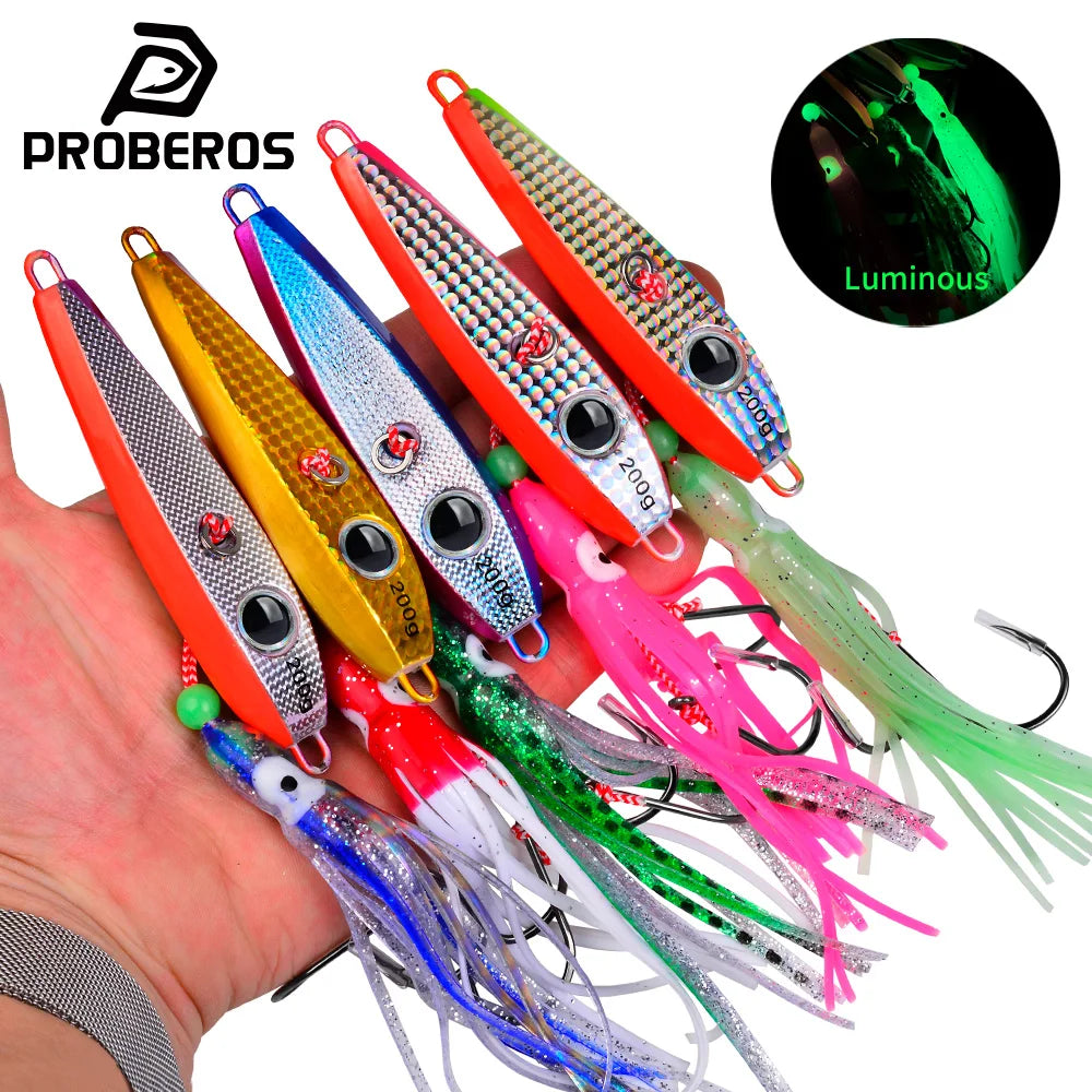 PROBEROS Squid Skirt Slow Jig | 60–200g | Luminous Assist Hook Metal Jig