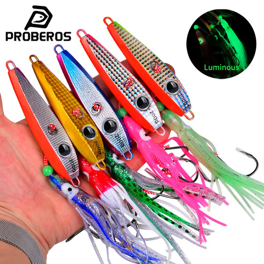 PROBEROS Squid Skirt Slow Jig | 60–200g | Luminous Assist Hook Metal Jig