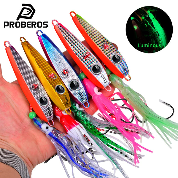 PROBEROS Squid Skirt Slow Jig | 60–200g | Luminous Assist Hook Metal Jig
