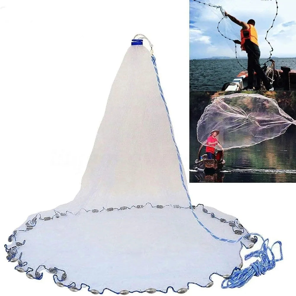 American-Style Saltwater Cast Net | 3–10ft Radius | Heavy-Duty Zinc Weights | Bait Fishing Net
