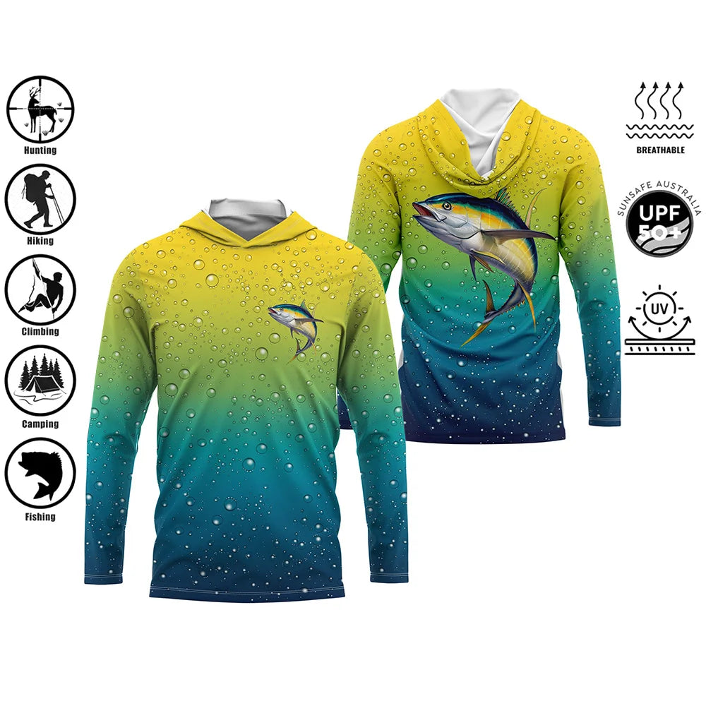 Men’s UPF50+ Fishing Hoodie | Long Sleeve Quick-Dry 3D Print Fishing Shirt | Sizes up to 4XL