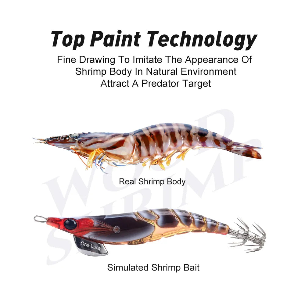 Kingdom EGI Squid Jig | Slow-Sinking Luminous Squid Lure | Wood Shrimp Style | Sizes 1.8–3.5