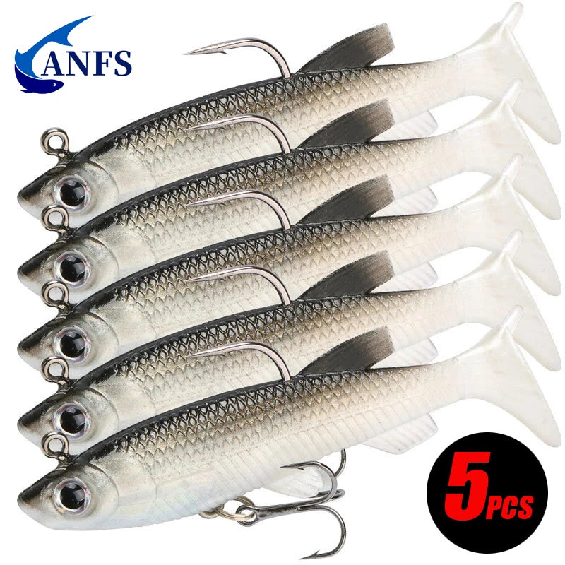 5pcs Soft Plastic Fishing Lure Set | 8cm (2.8”) Artificial Baits with Hooks