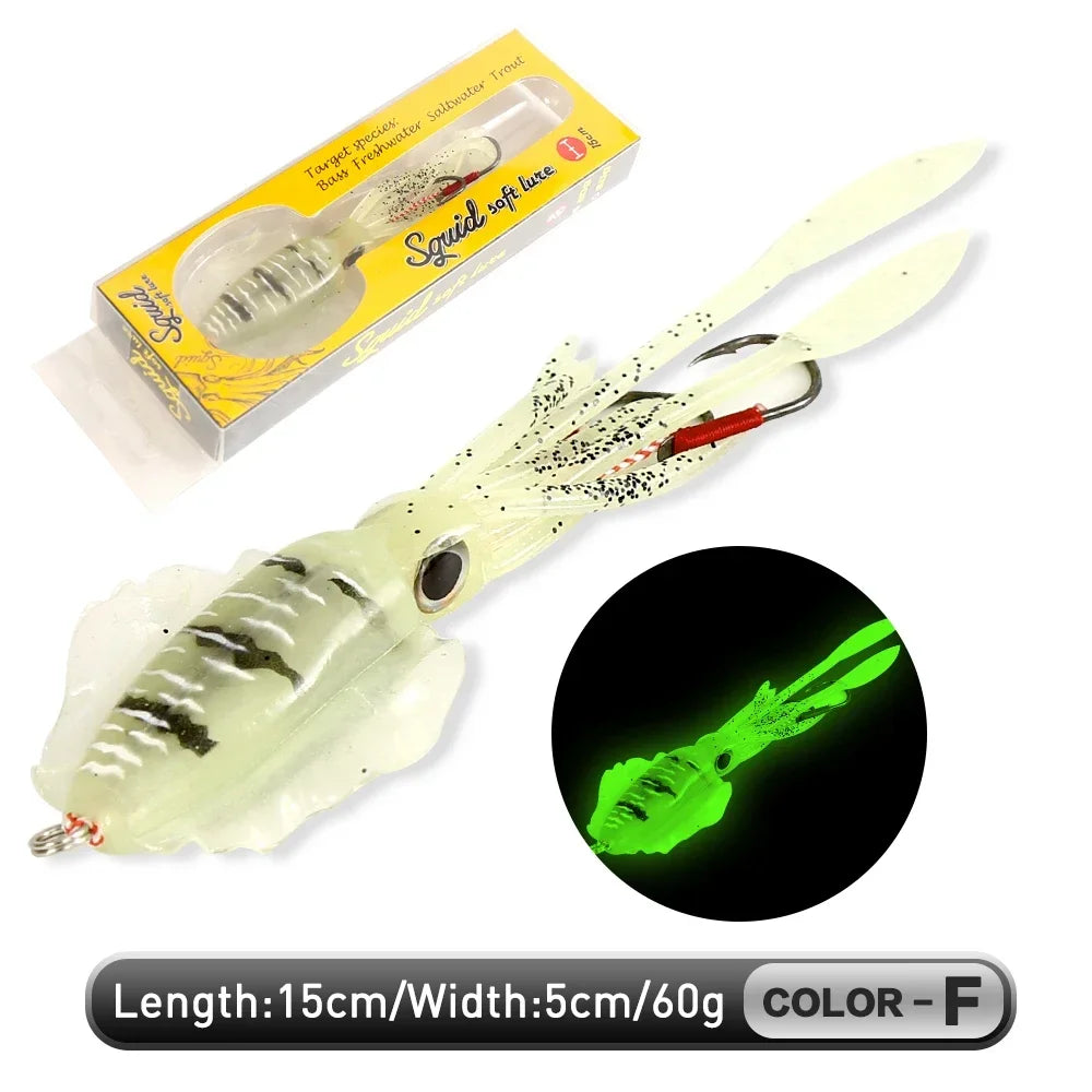 ZUKIBO Luminous Squid Soft Bait | 60g Octopus Head Jig | UV Glow | Deep Sea Trolling & Boat Fishing Lure