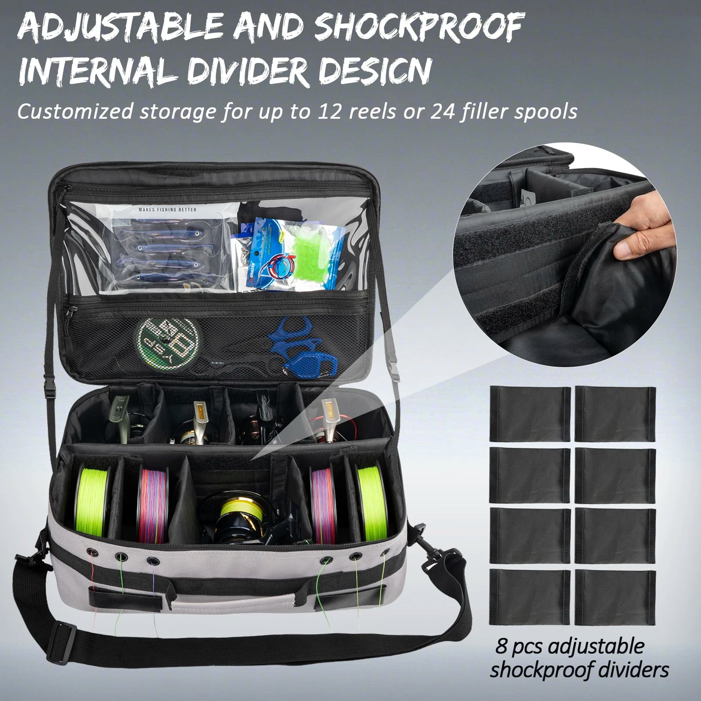 THKFISH Fishing Reel Case | 10 Grid Tackle Organiser | Line & Reel Storage Bag