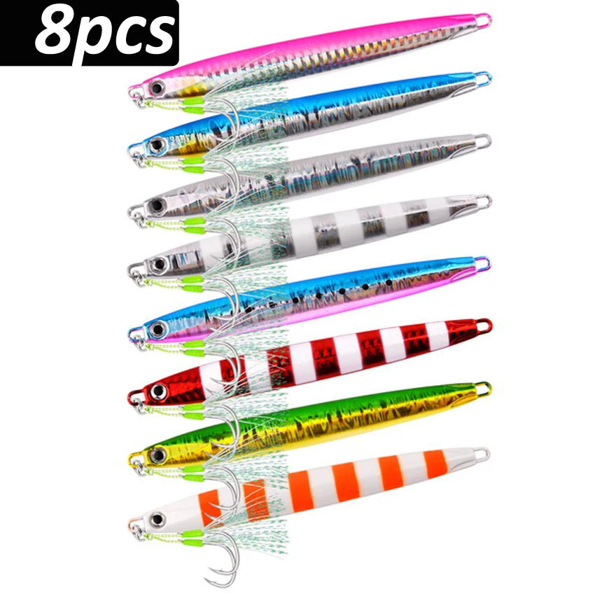 Slim Jig Set – 8 pcs 80 g Metal Jigs (Optional Hooks, Saltwater Ready)