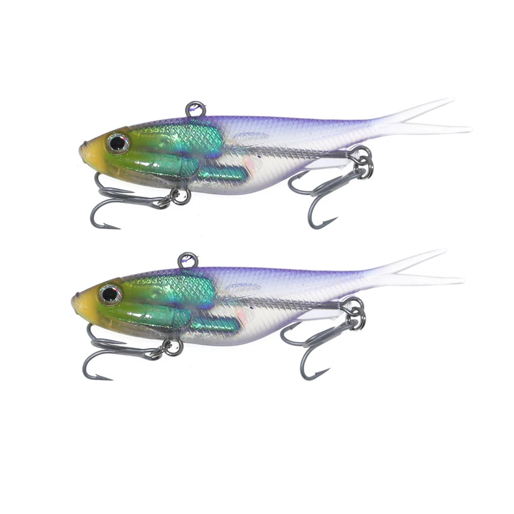 Soft VIB Fishing Lure Set | 11cm Vibration Bait with Treble Hooks | 2pcs