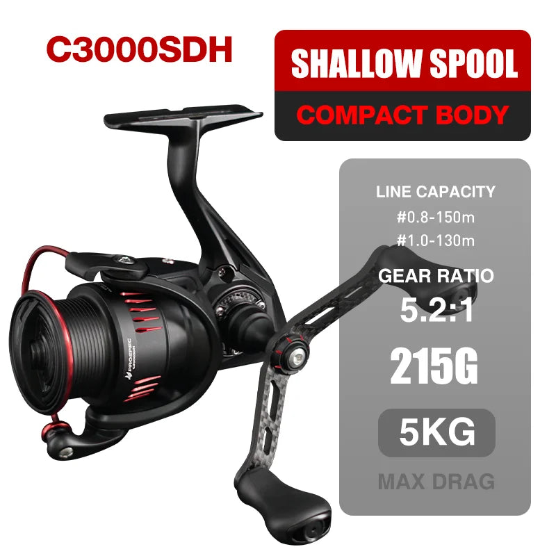 Seasir P-Series Prospec Carbon Fiber Spinning Reel – 9 Bearings, 6.2:1 Gear Ratio (2000 & 3000 Sizes)