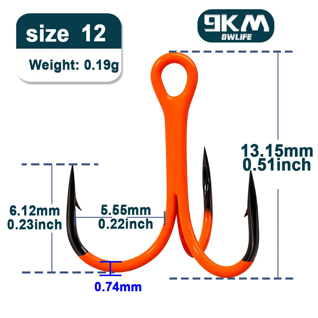 9KM Orange UV Treble Hooks | 2X Strong Replacement Triple Hooks | 5–10pcs