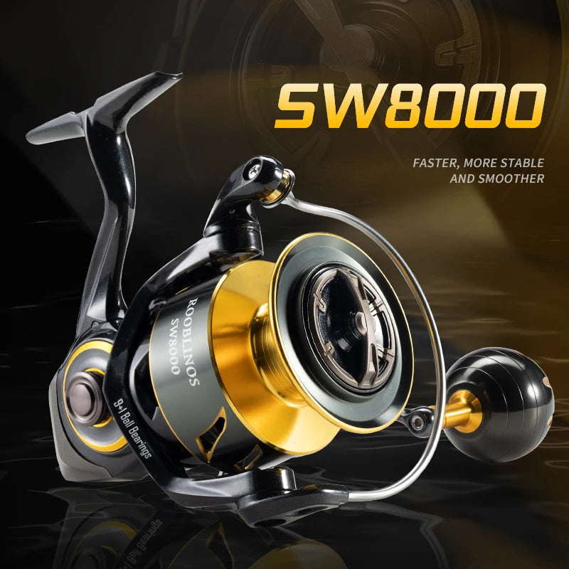 SW Saltwater Spinning Reel 4000–8000 – 9+1 Ball Bearings, Heavy-Duty Smooth Drag