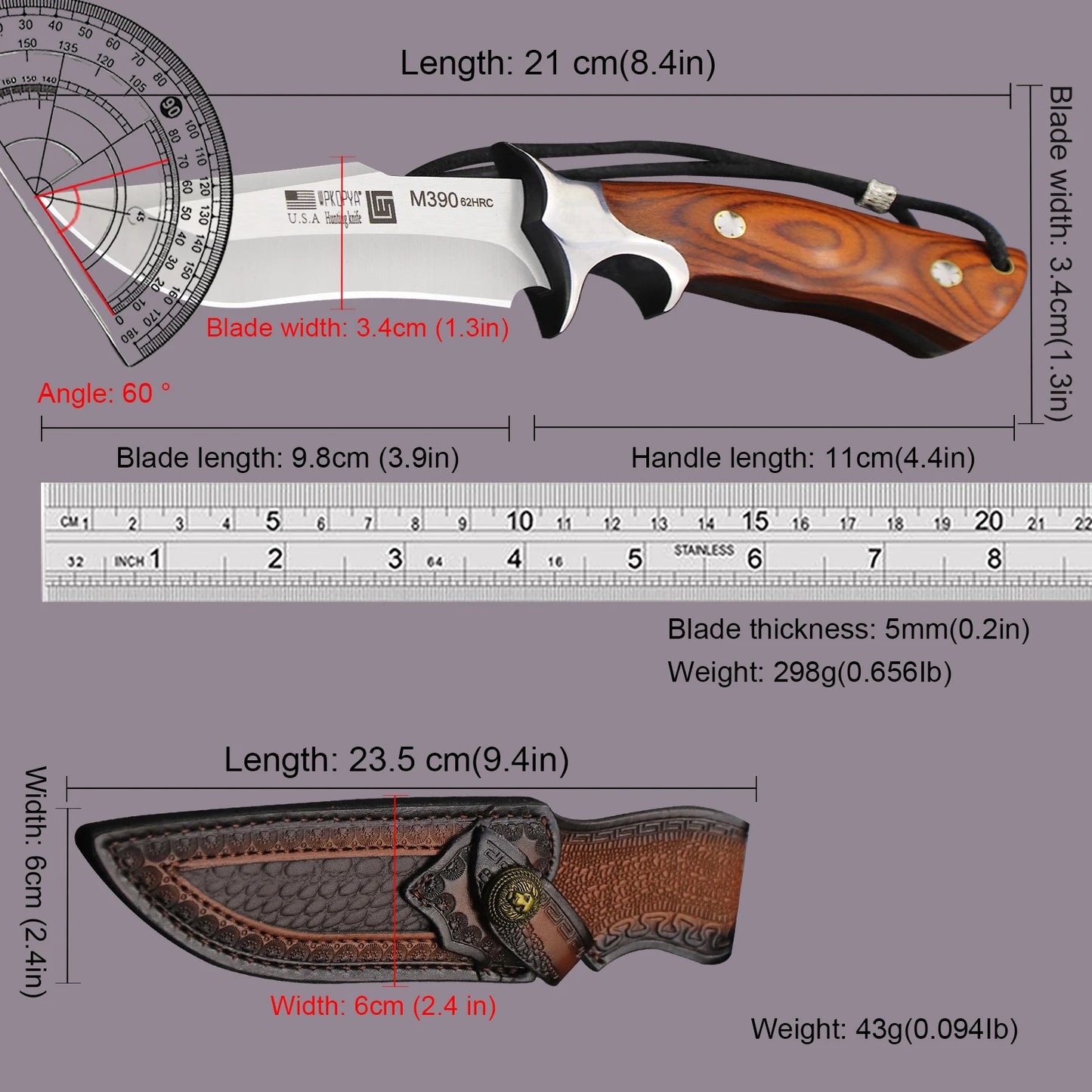 WPKOPYA440C Fixed Blade Knife | 440C Stainless Steel | Includes Sheath