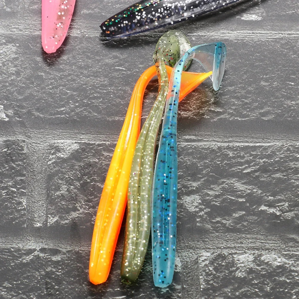 Soft Plastic Lure Kit | 10pcs T-Tail Worms + 3 Jig Heads | 5.5cm–10cm Swimbait Set