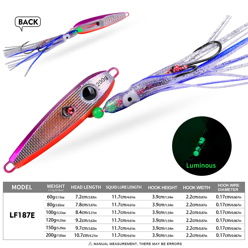 PROBEROS Squid Skirt Slow Jig | 60–200g | Luminous Assist Hook Metal Jig