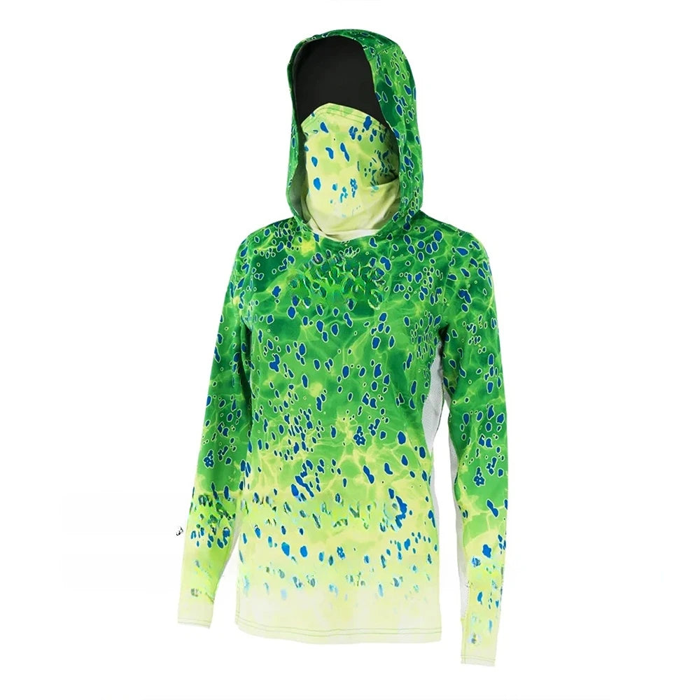 Women’s UPF50+ Fishing Hoodie with Face Mask | Long Sleeve Sun Protection Fishing Shirt