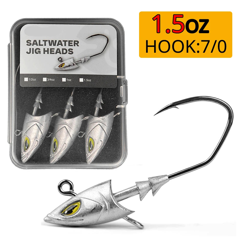 WODJYJ Heavy Jig Head Hook Set | 14g–42g | 5pcs Saltwater Jigging Hooks for Soft Plastics