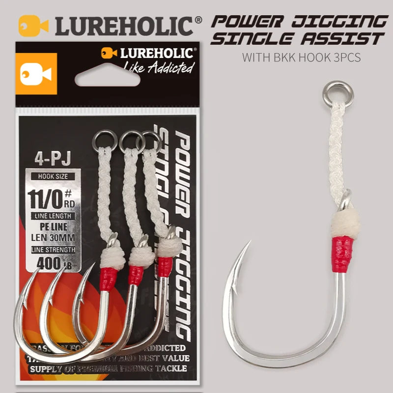 4-PJ Power Jigging Assist Hooks | BKK Single Assist Hooks | Heavy Duty Saltwater Jig Hooks