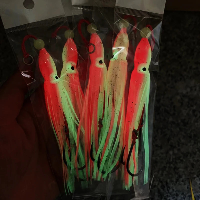 6-Piece Soft Squid Assist Hook Set – 12 cm / 5.5 g Silicone Skirt Rigs (15# Double Hooks, Saltwater)