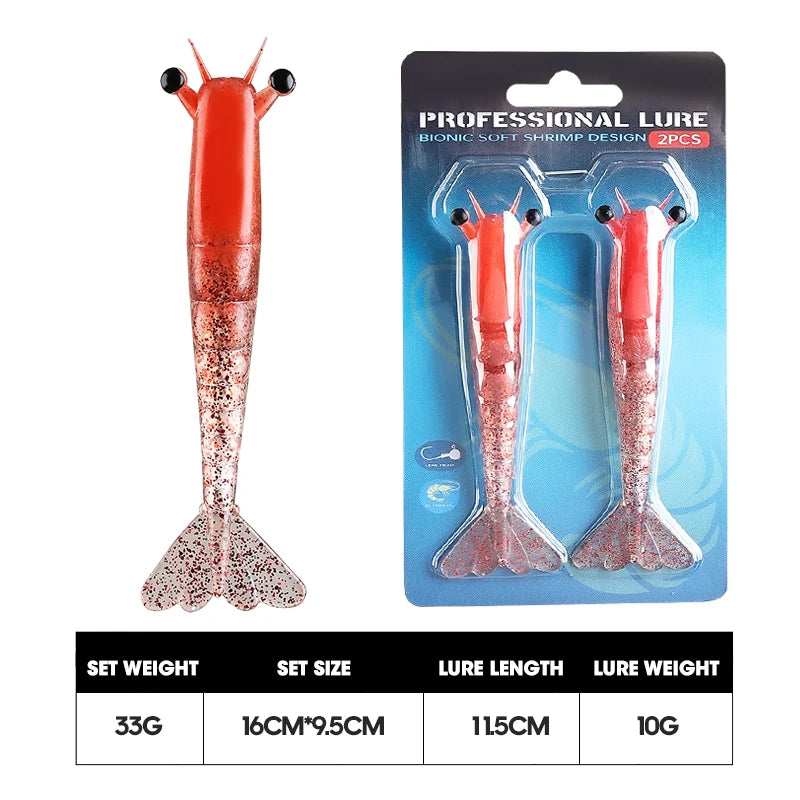Taiyu Sinking Shrimp Soft Lures | 9.5cm / 11.5cm PVC Prawn Bait | 2pcs