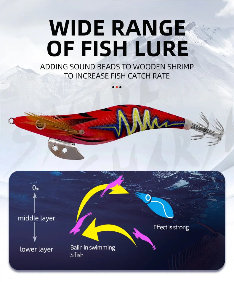 ShareShark Luminous Squid Jigs | 5-Pack | 13.2cm 20g | 3.5# Shrimp-Style Hardbody Lures