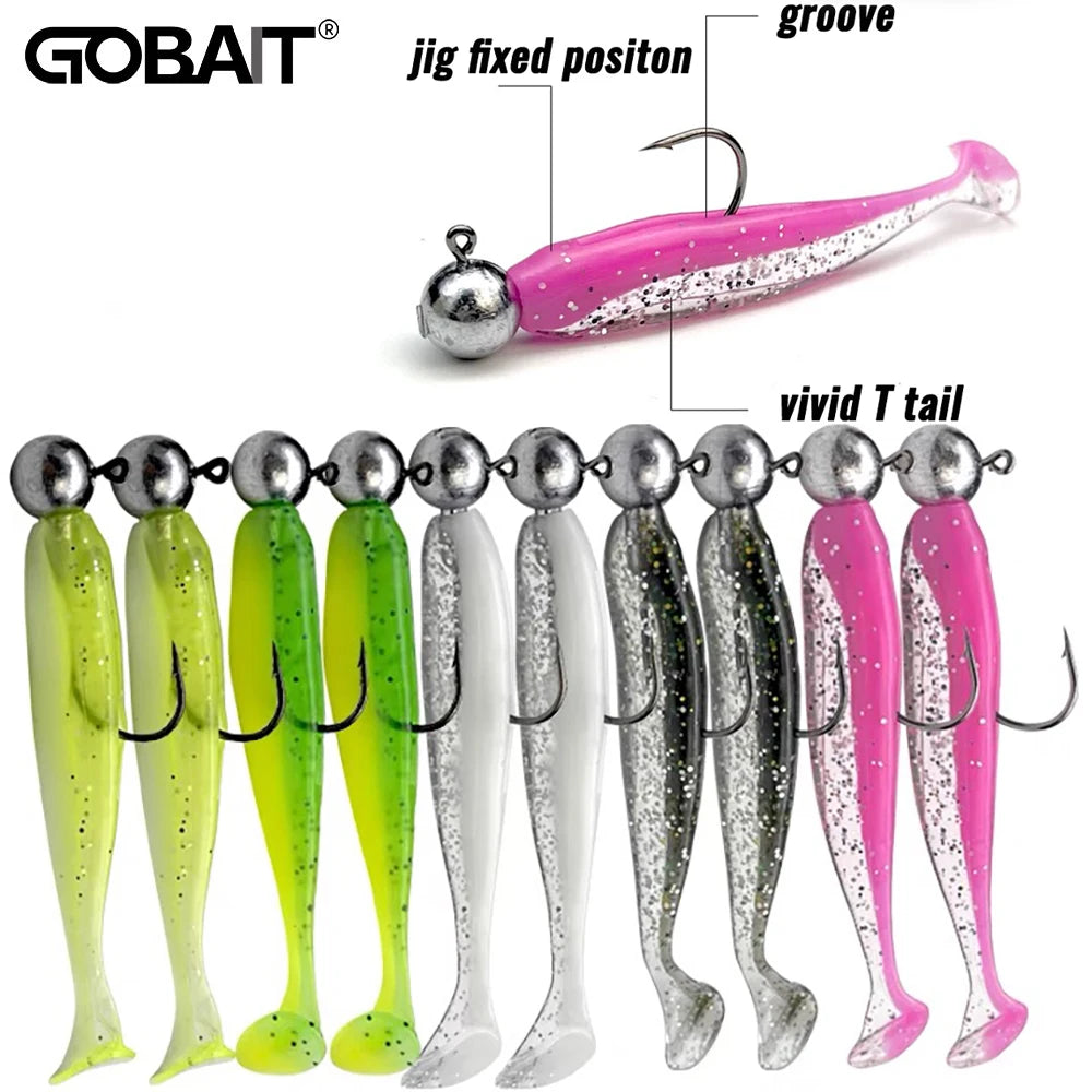 Soft Plastic Lure Kit | 10pcs T-Tail Worms + 3 Jig Heads | 5.5cm–10cm Swimbait Set