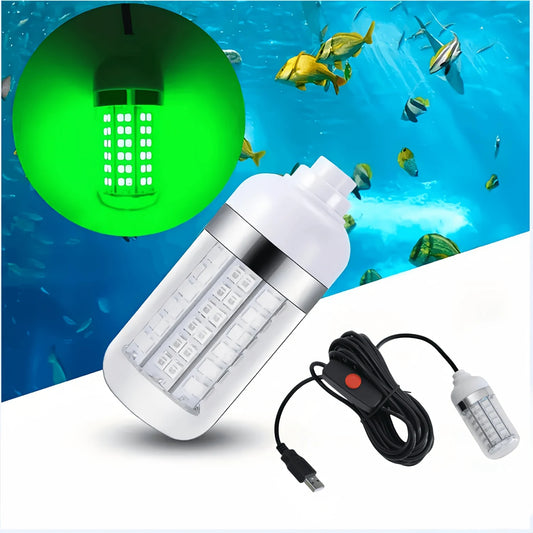 108-LED Underwater Fishing Light | Green Night Attractor | IP68 Waterproof | USB Powered | 5m Cable
