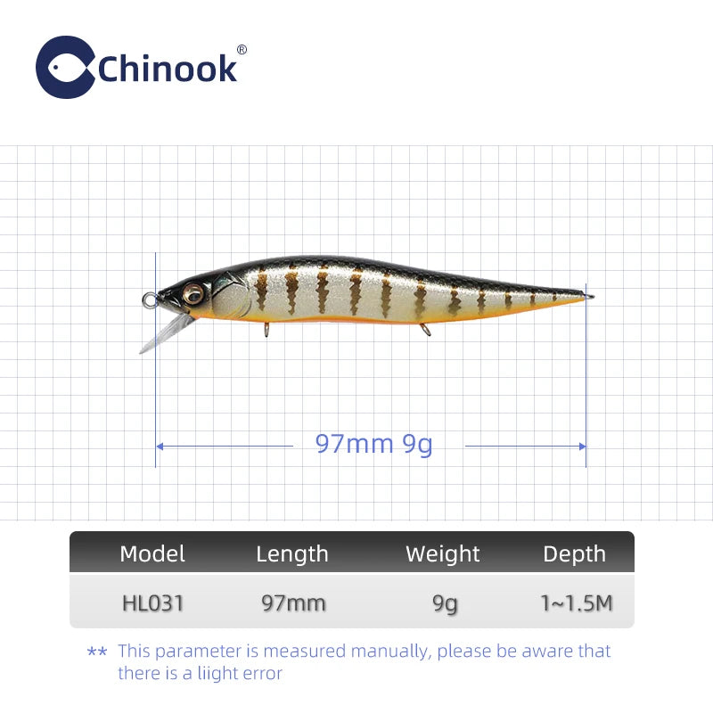 Chinook 97mm Minnow Jerkbait | 9g Floating / Suspending Hardbody Lure