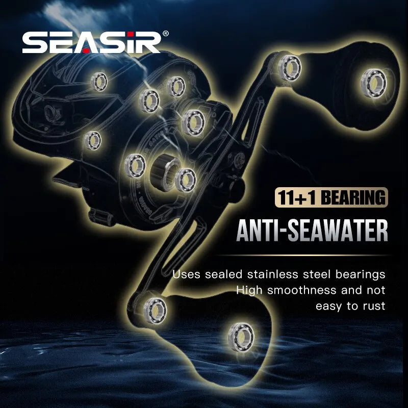 Seasir Megacuda Baitcaster | 15KG Max Drag | Aluminum Frame | Carbon Side Plate | 6.5:1 | Double Metal Handle