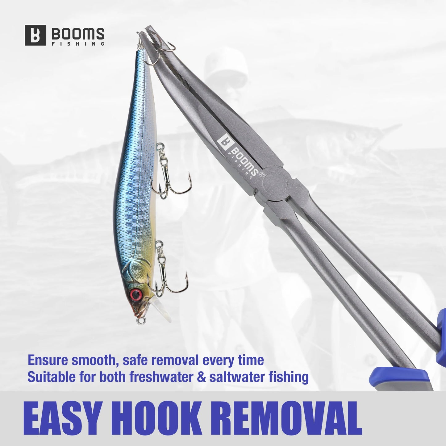 Booms Fishing Long Nose Pliers | 28cm Hook Remover Tool | Saltwater & Freshwater