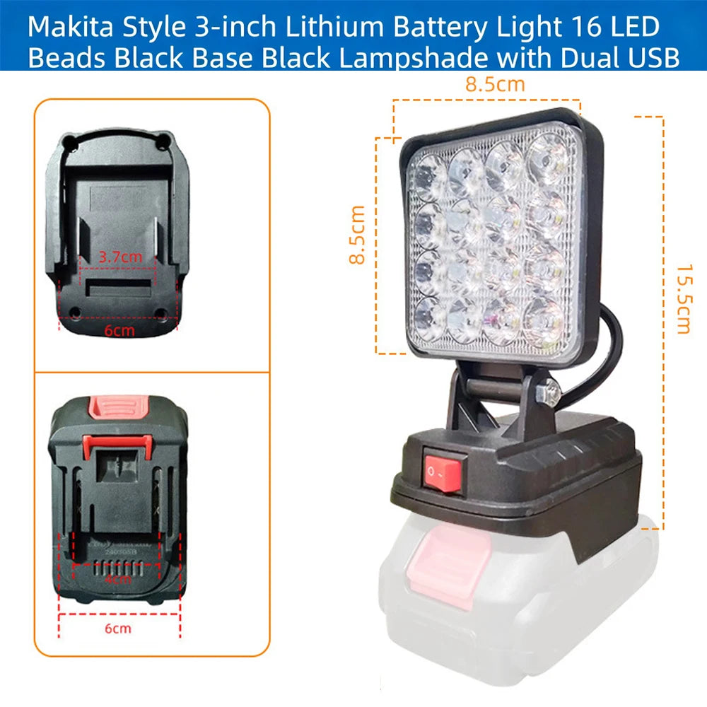 18V LED Work Light For Makita | Portable Battery Lamp with USB | Jobsite & Fishing Light