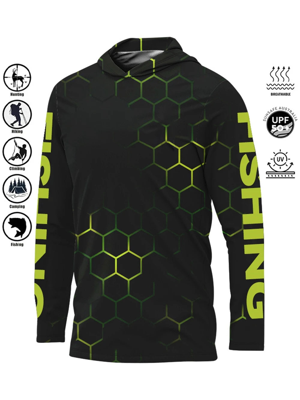 Men’s UPF50+ Fishing Hoodie | Quick-Dry Breathable Long Sleeve Fishing Shirt