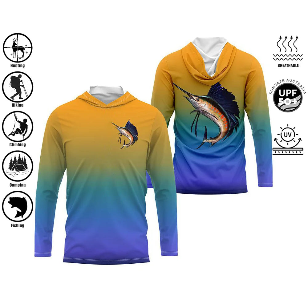 Men’s UPF50+ Fishing Hoodie | Long Sleeve Quick-Dry 3D Print Fishing Shirt | Sizes up to 4XL