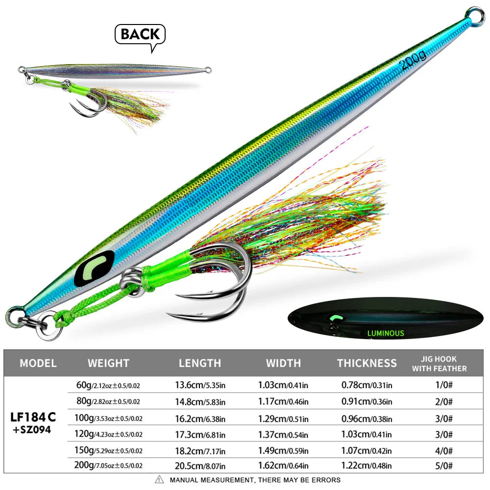 PROBEROS Fast-Sinking Metal Jig | 60–200g | 3D Scale Luminous Jig with Assist Hook