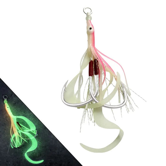 10 Pairs Double Barbed Assist Hooks – High Carbon Steel Glow Hooks for Jigging (Slow & Fast)