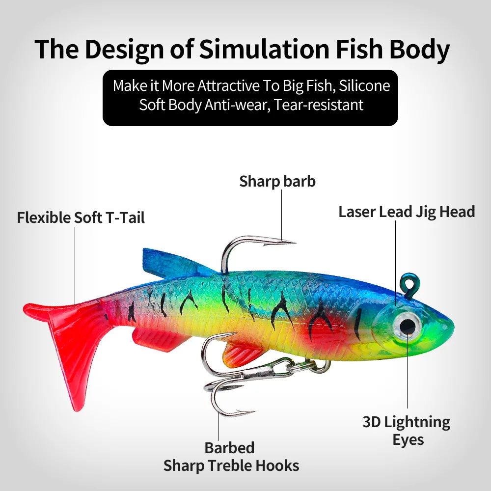 SANMO Curly Tail Soft Lure | 75mm / 85mm Sinking Swimbait | T-Tail Fishing Bait