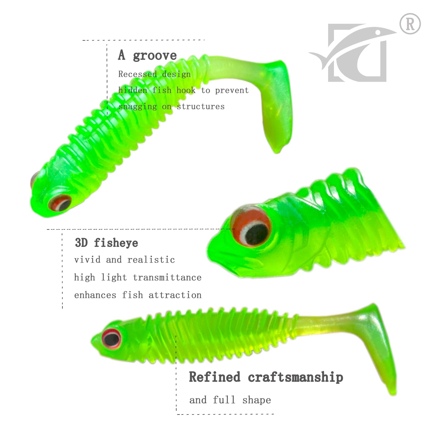 20pcs Soft Plastic Lure Set | 4cm 1g Paddle Tail Baits | Luminous Fishing Lures