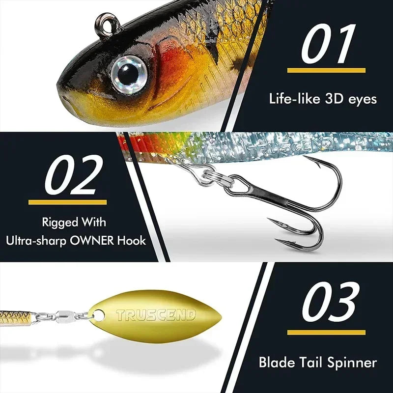KNCONAN Rotating Blade Soft VIB Lures | 3 Pack | 15g / 48g Pre-Rigged Swimbaits