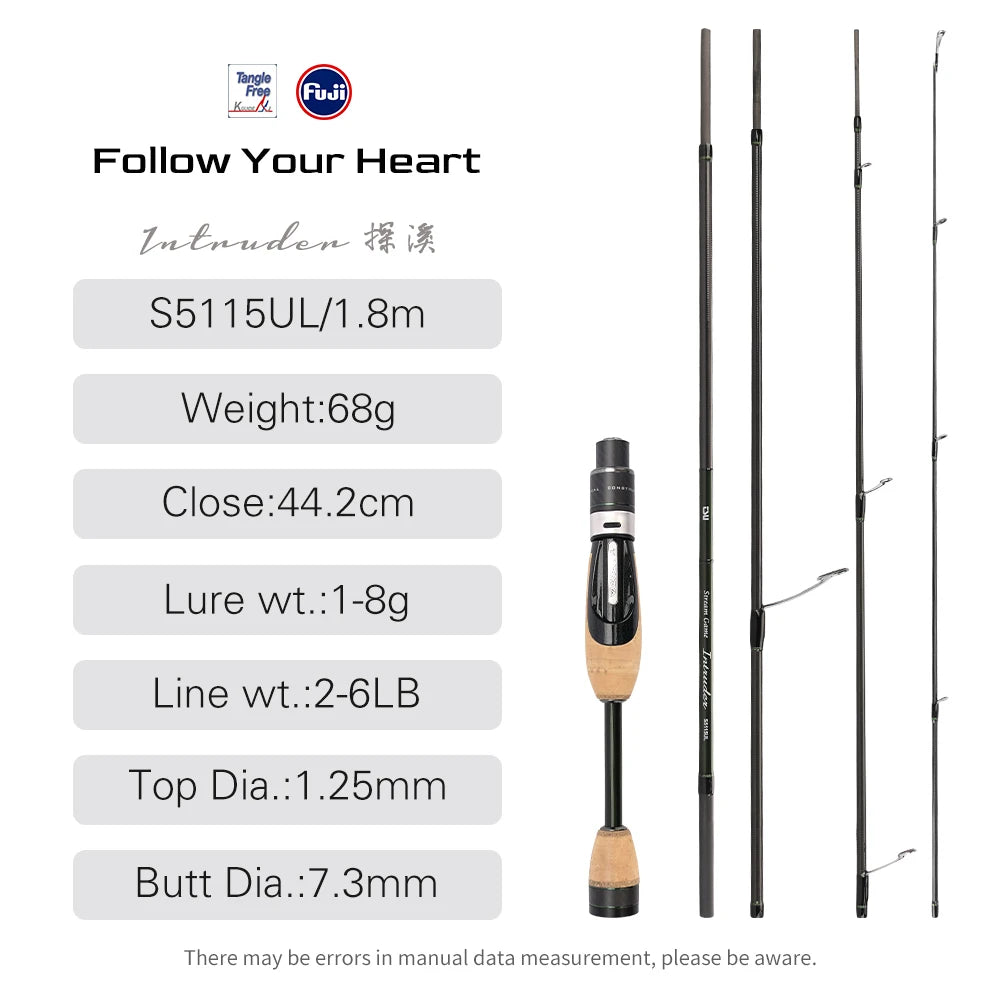 TSURINOYA INTRUDER Packable Fishing Rod | FUJI Components | UL Carbon Spinning & Casting Rod