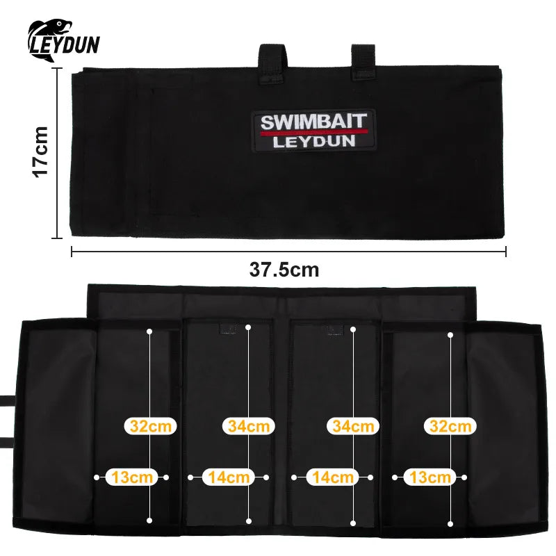 LEYDUN Swimbait Wrap | Up to 12” Lure Storage | 4 Pocket Bait Organiser Bag