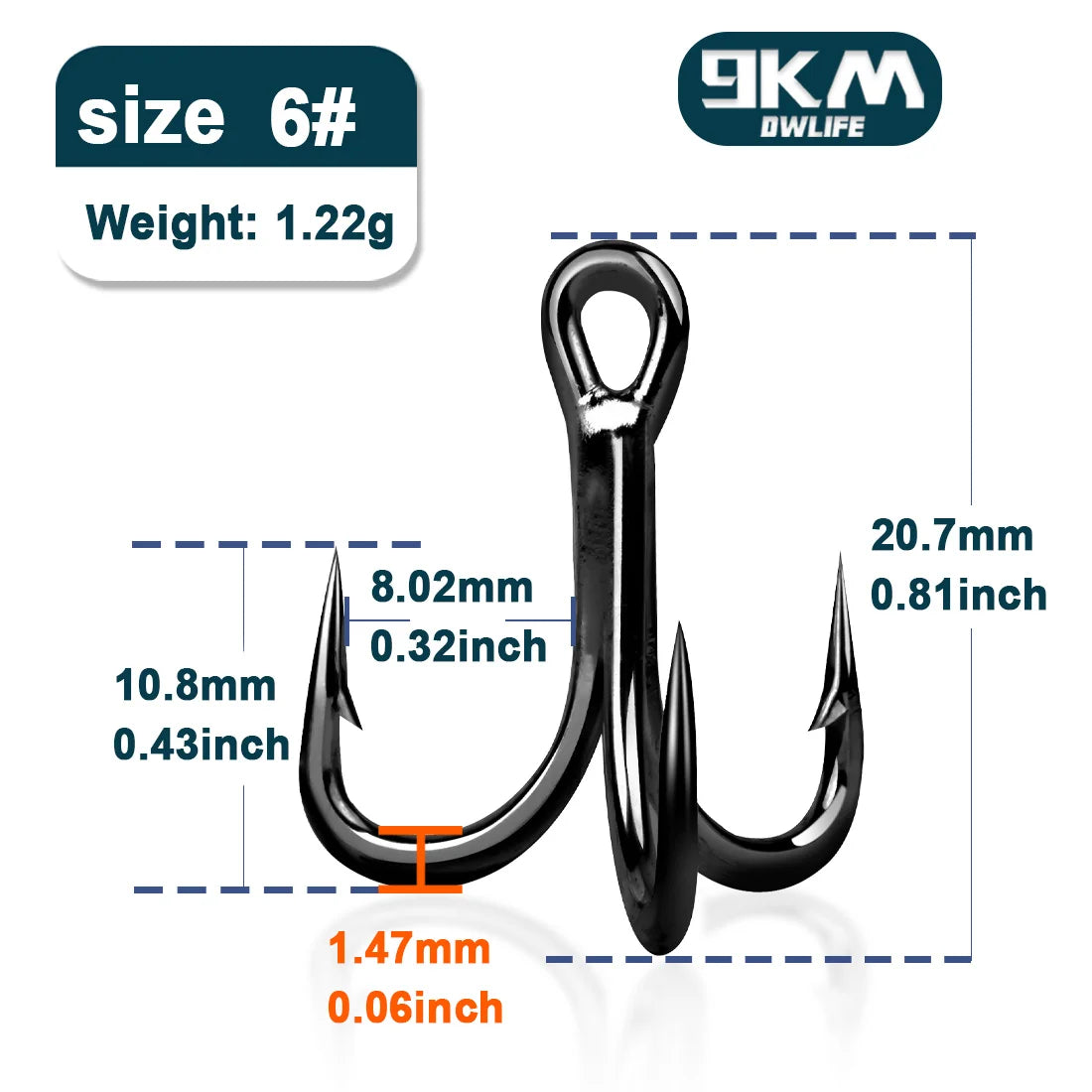 9KM 4X Treble Hooks | High Carbon Steel Barbed Replacement Hooks | 10–30pcs