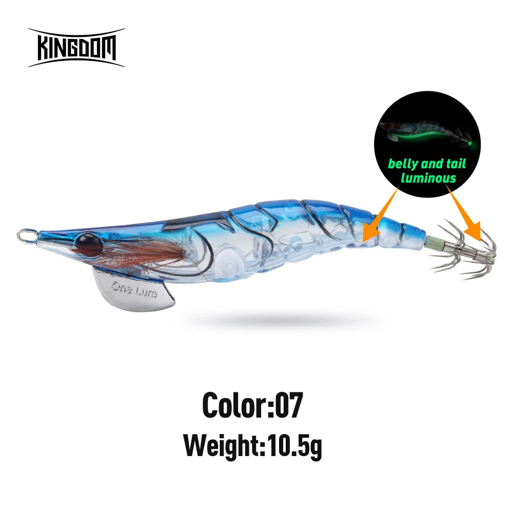 Kingdom EGI Squid Jig | Slow-Sinking Luminous Squid Lure | Wood Shrimp Style | Sizes 1.8–3.5