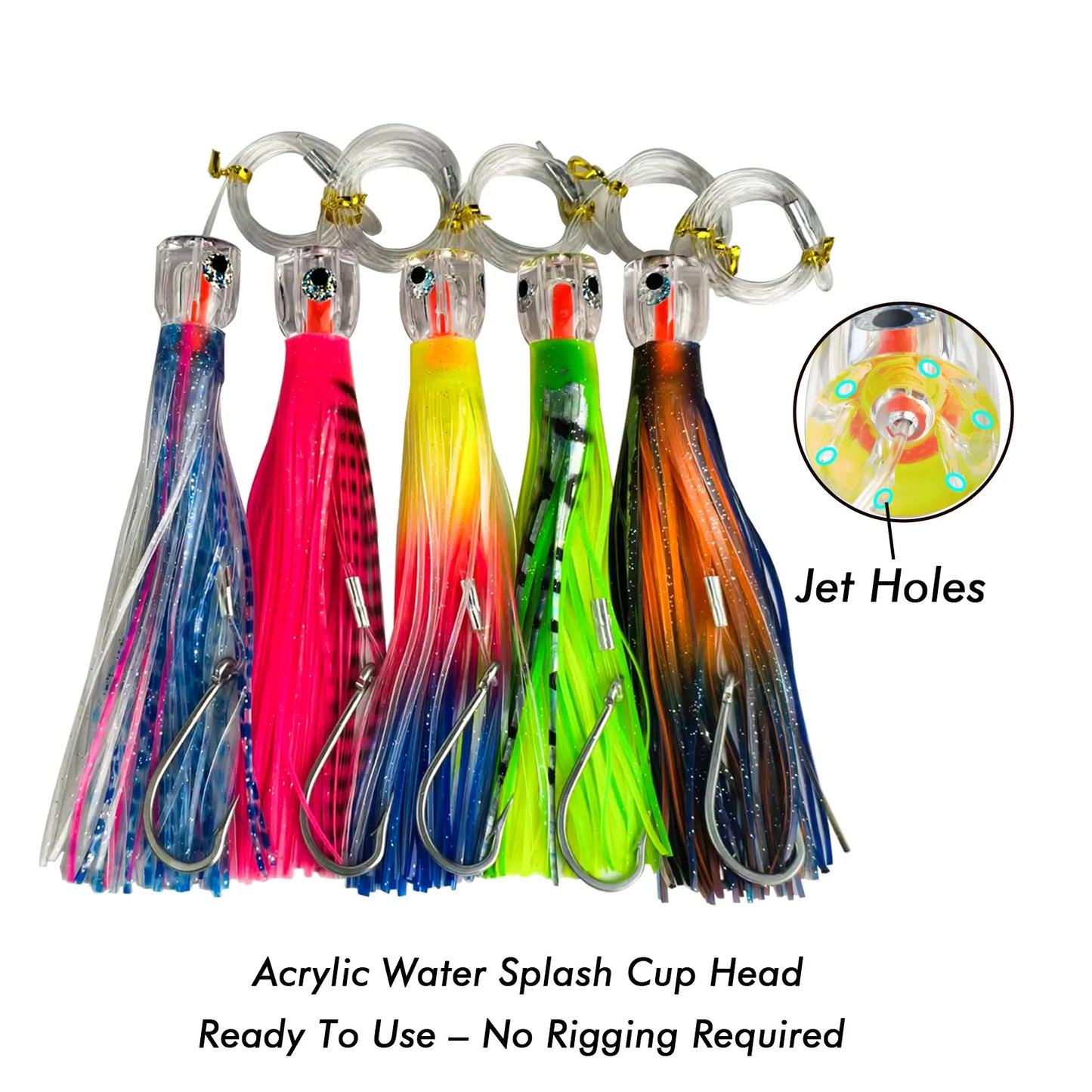 Acrylic Cup Head Jet Hole Trolling Lure | Pre-Rigged 8/0 Hook | Offshore Saltwater Lure for Marlin, Tuna & Wahoo