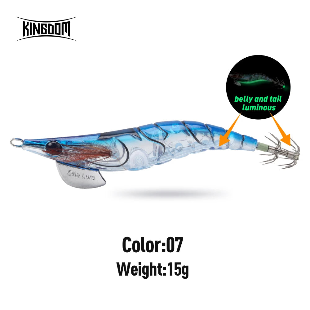 Kingdom EGI Squid Jig | Slow-Sinking Luminous Squid Lure | Wood Shrimp Style | Sizes 1.8–3.5