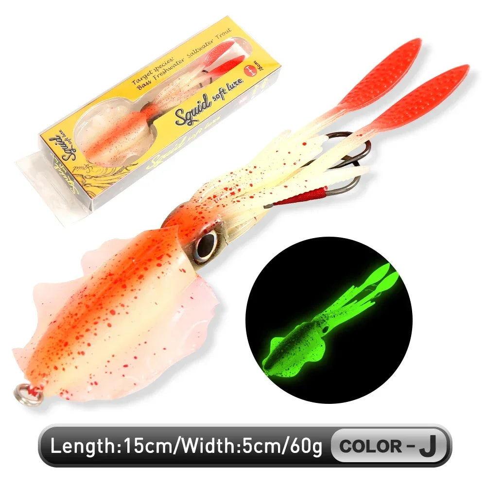 ZUKIBO Luminous Squid Soft Bait | 60g Octopus Head Jig | UV Glow | Deep Sea Trolling & Boat Fishing Lure