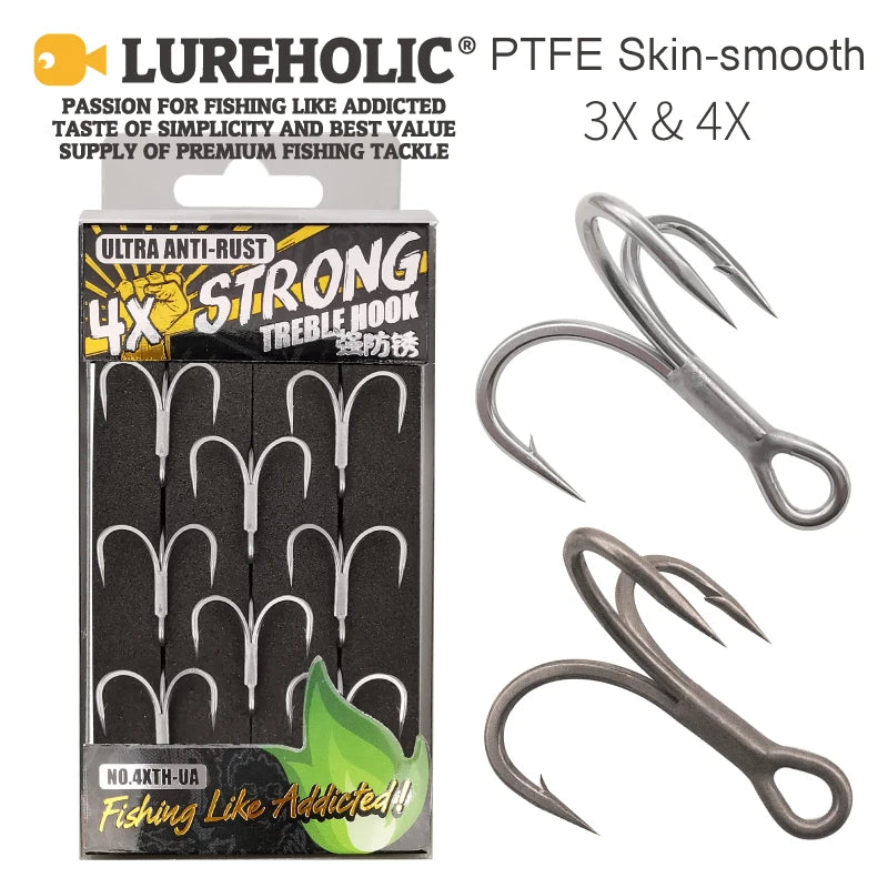 LUREHOLIC Treble Hooks | 3X / 4X Super Strong | Super Slide & Ultra Anti-Rust Coating | 8-Pack