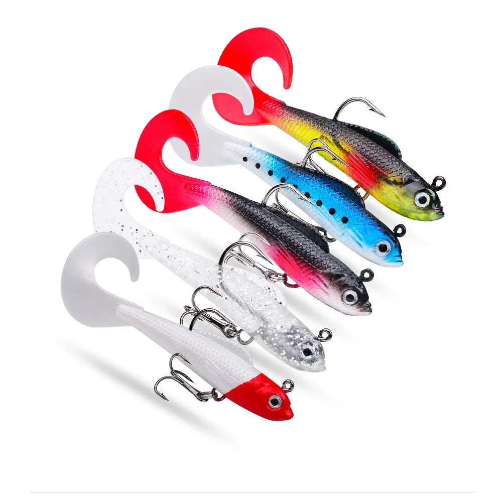 SANMO Curly Tail Soft Lure | 75mm / 85mm Sinking Swimbait | T-Tail Fishing Bait