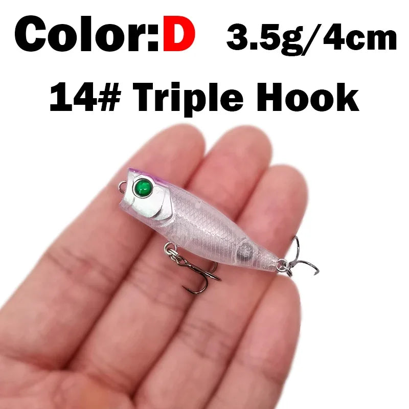 Mini Topwater Popper Lure | 4cm 3.5g Surface Fishing Lure with 3D Eyes