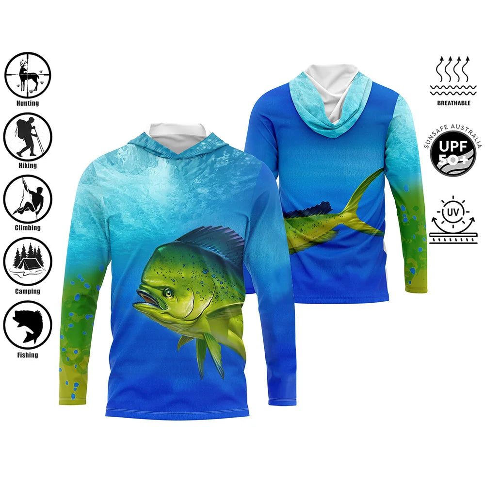 Men’s UPF50+ Fishing Hoodie | Long Sleeve Quick-Dry 3D Print Fishing Shirt | Sizes up to 4XL
