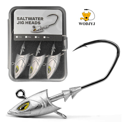 WODJYJ Heavy Jig Head Hook Set | 14g–42g | 5pcs Saltwater Jigging Hooks for Soft Plastics