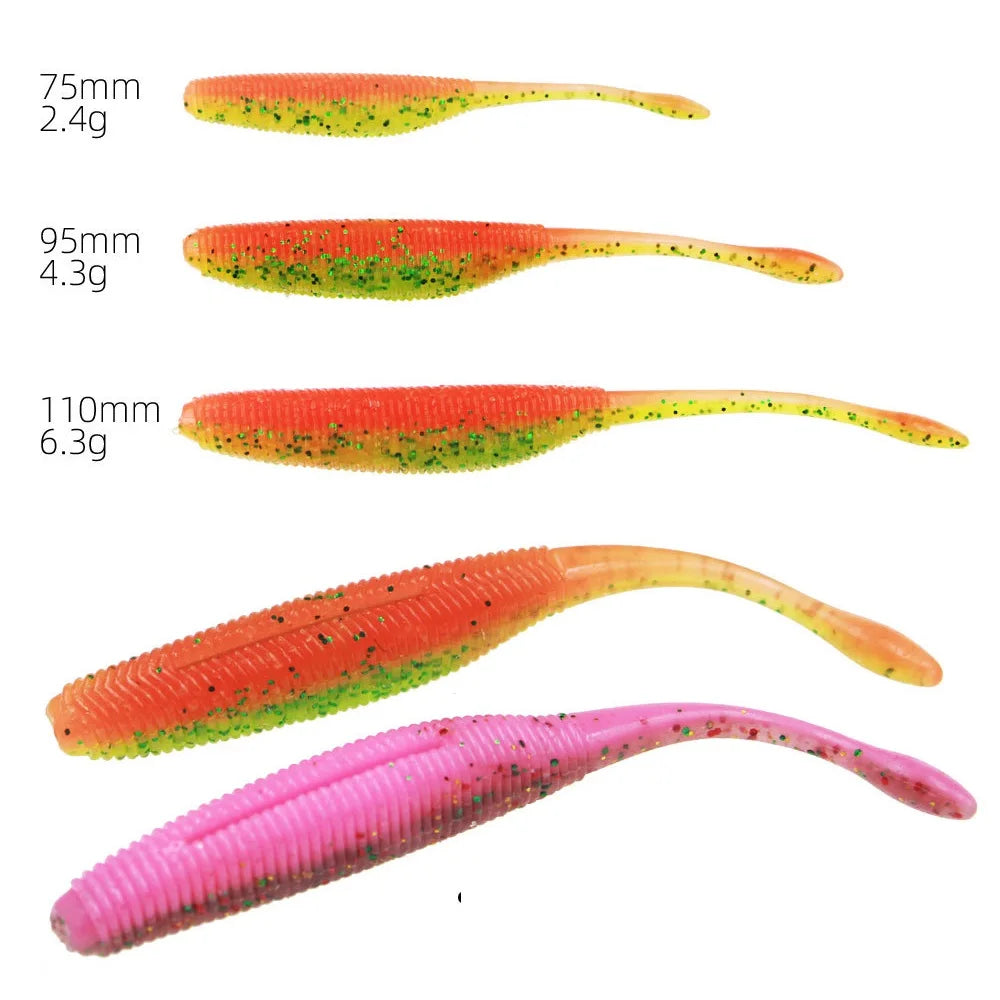 10pcs Stick Worm Soft Plastic Lures | 75mm / 90mm / 110mm Salted Straight Tail Soft Baits