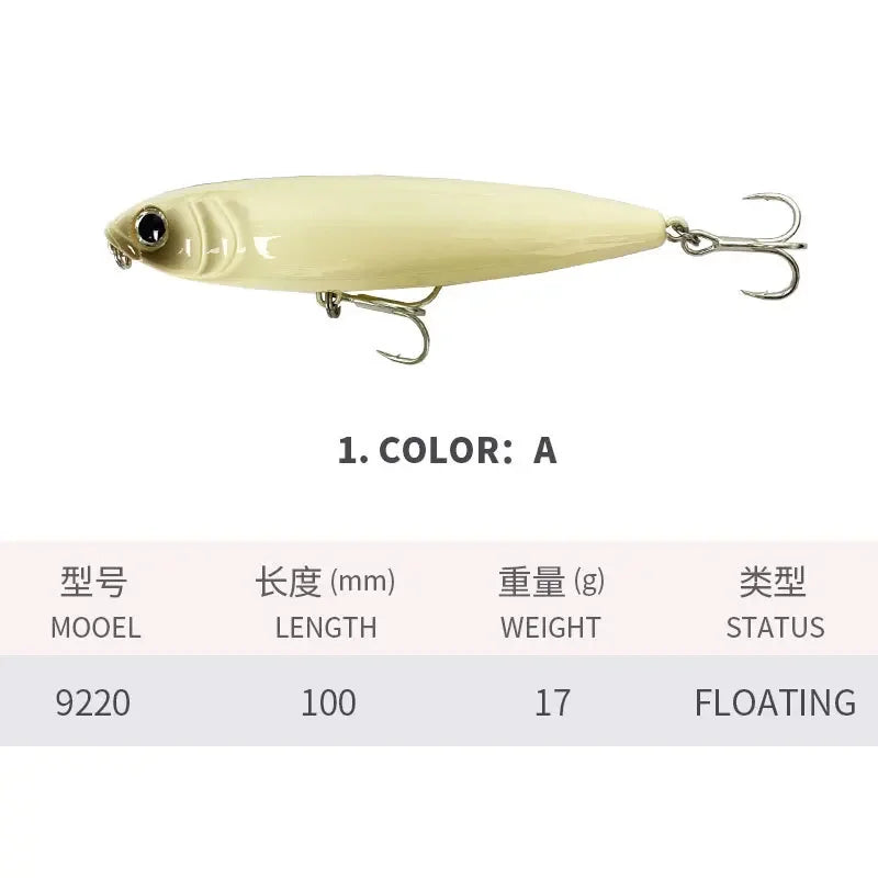 KNCONAN 100mm Topwater Pencil Lure | 17g Floating Walk-The-Dog Hardbody